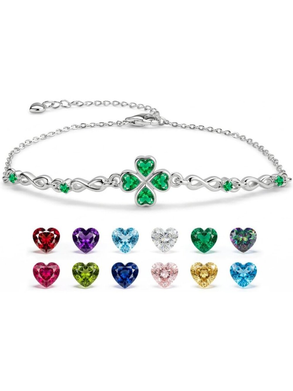 Charming 4-Leaf Clover Birthstone Link Bracelet for Women - Perfect Gift Idea